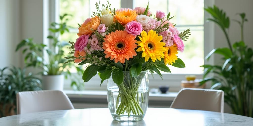Fiori colorati primaverili in un vaso moderno